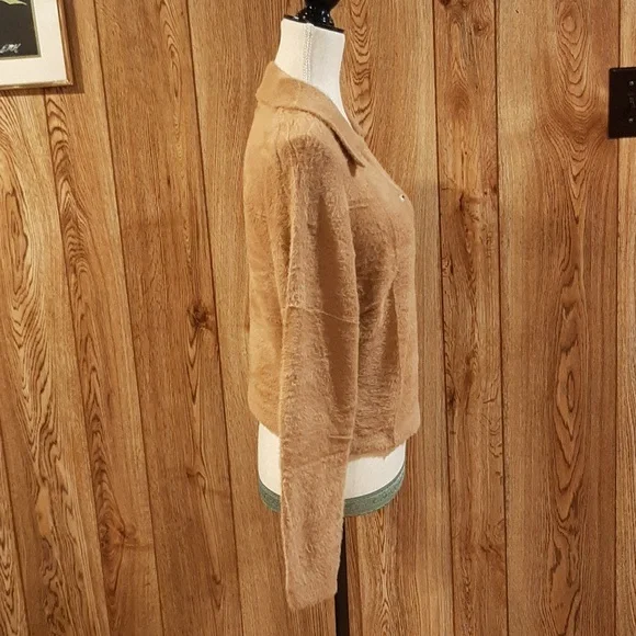 🥀NWT/NWOT Promesa Brown Fuzzy Collared Cardigan (S)🥀 - Picture 5 of 8
